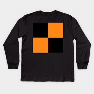 Orange and Black Checker Print Kids Long Sleeve T-Shirt